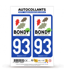 93 Bondy - Ville | Autocollant plaque immatriculation