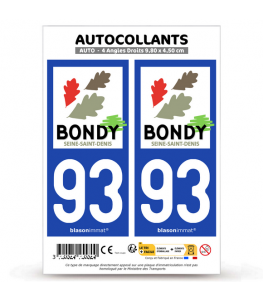 93 Bondy - Ville | Autocollant plaque immatriculation