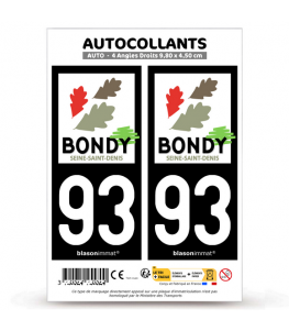 93 Bondy - Ville | Autocollant plaque immatriculation