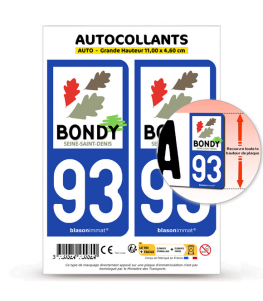 93 Bondy - Ville | Autocollant plaque immatriculation