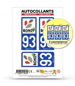 93 Bondy - Ville | Autocollant plaque immatriculation