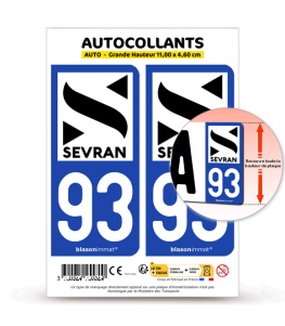 93 Sevran - Ville | Autocollant plaque immatriculation