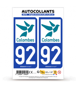 92 Colombes - Ville | Autocollant plaque immatriculation