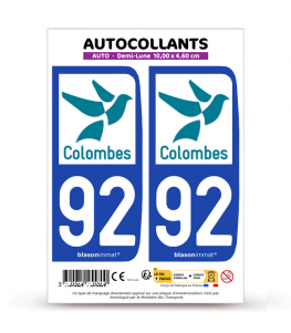 92 Colombes - Ville | Autocollant plaque immatriculation