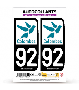 92 Colombes - Ville | Autocollant plaque immatriculation