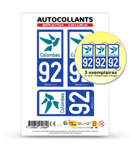 92 Colombes - Ville | Autocollant plaque immatriculation