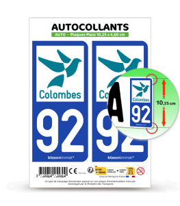 92 Colombes - Ville | Autocollant plaque immatriculation